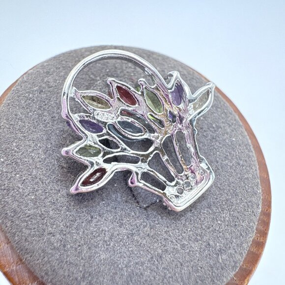 VTG Sterling Silver 925 Multi-Gemstone Flower Basket Pendant Size 0.75" Length - Picture 6 of 11